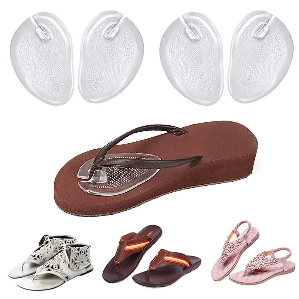 2 Pairs Silicone Gel Thong Sandal Cushions Pad Toe Protectors Anti Slip Flip Flop Gel Inserts Guards Insoles Shoes Grip Pads Forefoot Pads