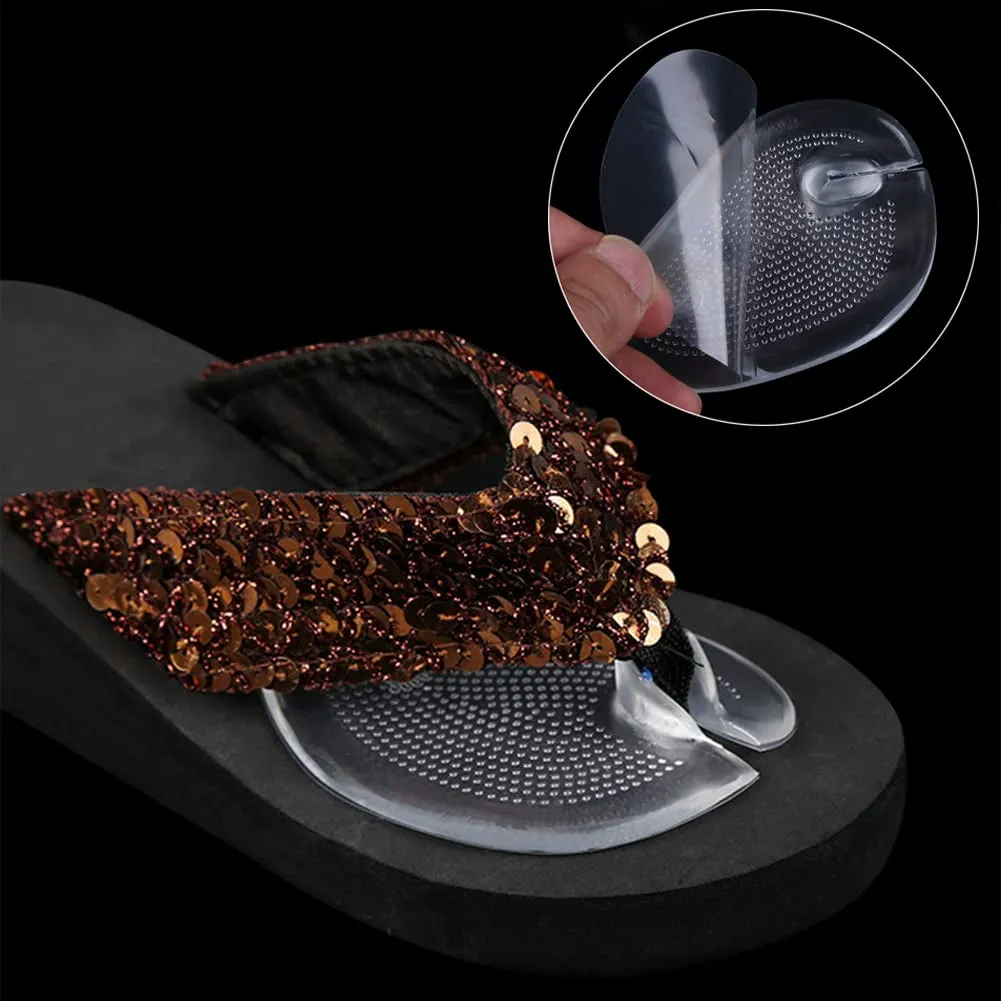 2 Pairs Silicone Gel Thong Sandal Cushions Pad Toe Protectors Anti Slip Flip Flop Gel Inserts Guards Insoles Shoes Grip Pads Forefoot Pads