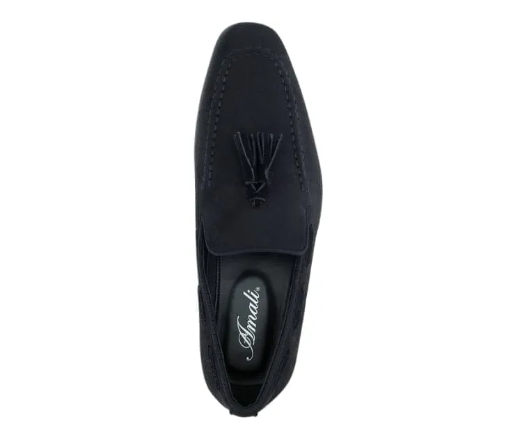 Amali Emperor Black Men's Velvet Tassel Loafers