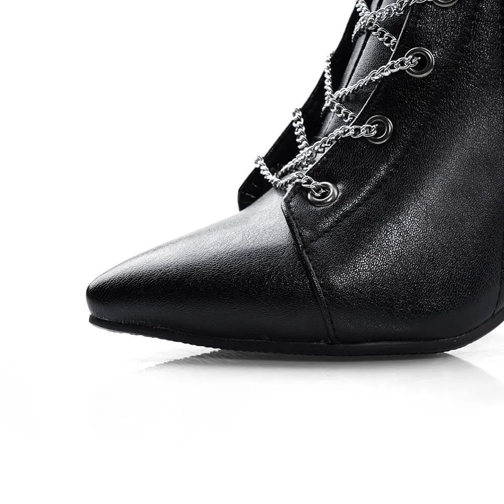 Casual Leather Strap Pointed Toe High Heel Boots
