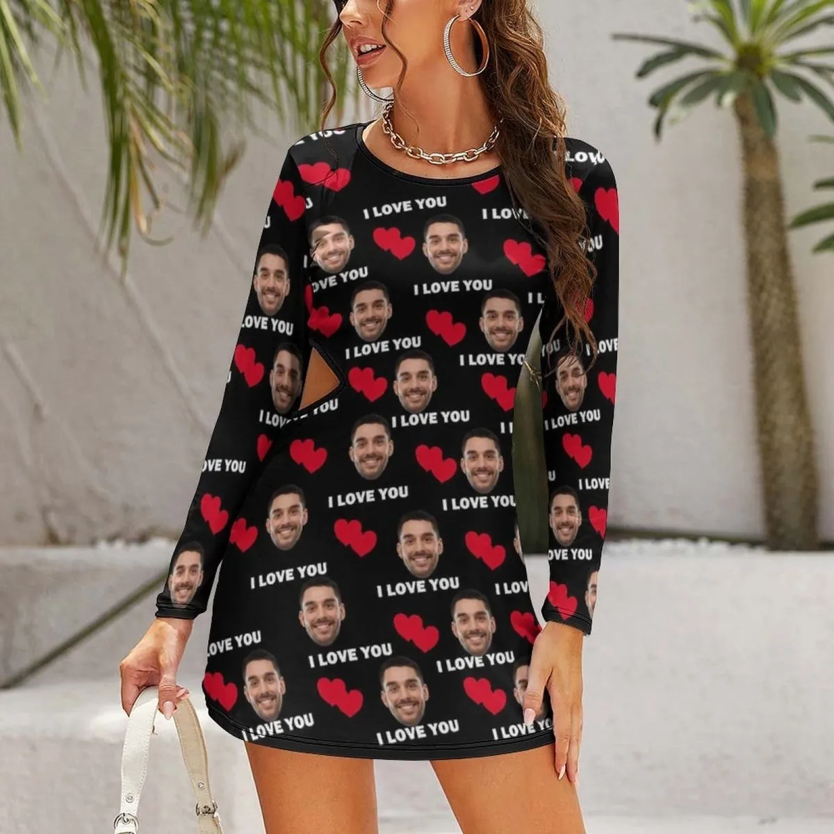 Custom Face I Love You Women's Slim-fit dress with cut-out waist