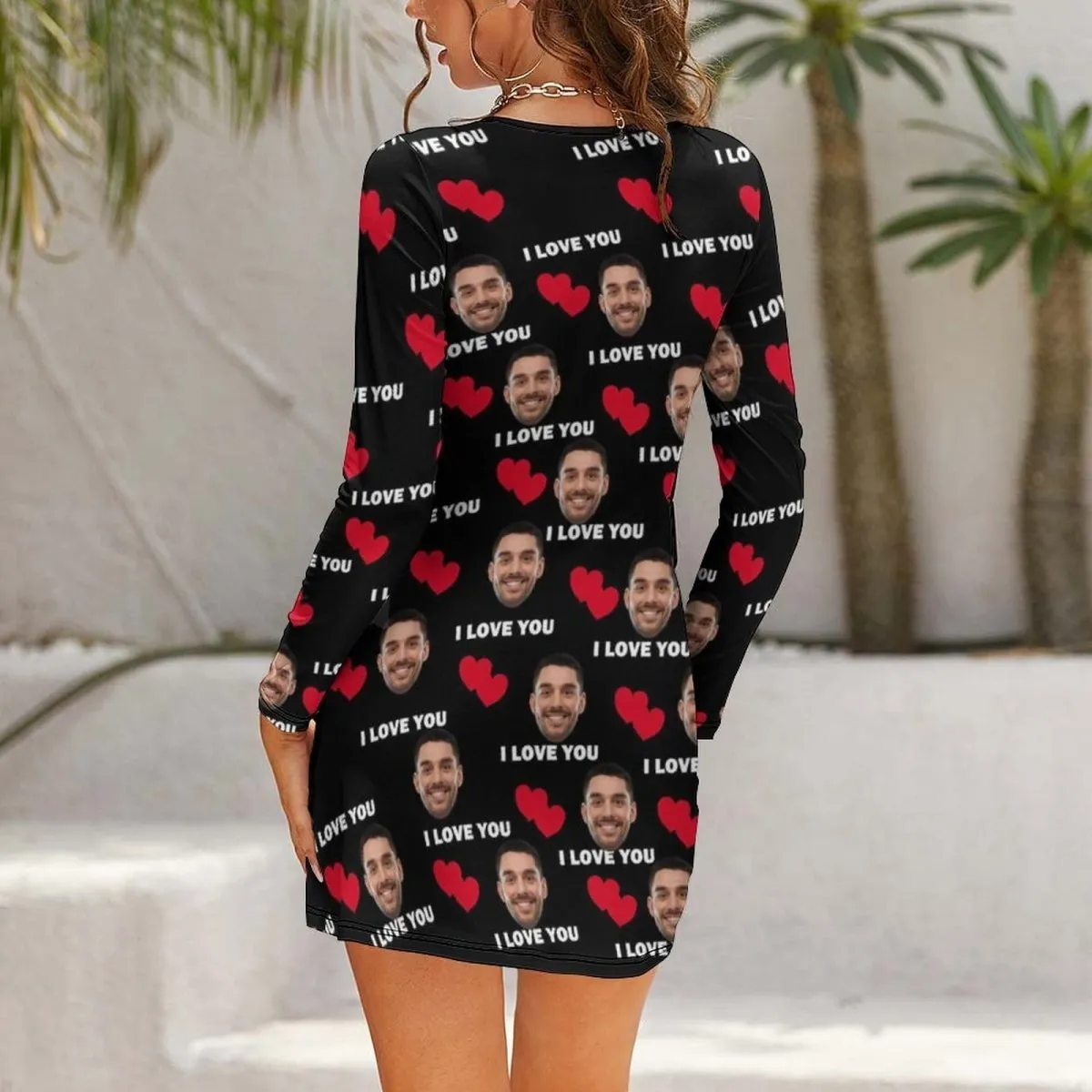 Custom Face I Love You Women's Slim-fit dress with cut-out waist