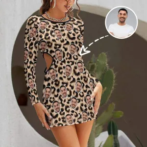 Custom Face Leopard Women's Slim-fit dress with cut-out waist