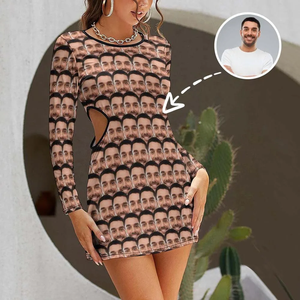 Custom Face Lover's Head Women's Slim-fit dress with cut-out waist