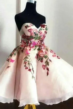 Cute Puffy Sweetheart Tulle Homecoming Dresses with Flowers