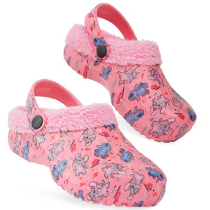 Disney Stitch Winter Clogs Fleece Lining & Removable Charms, Kids Garden Shoes Slip On with Strap