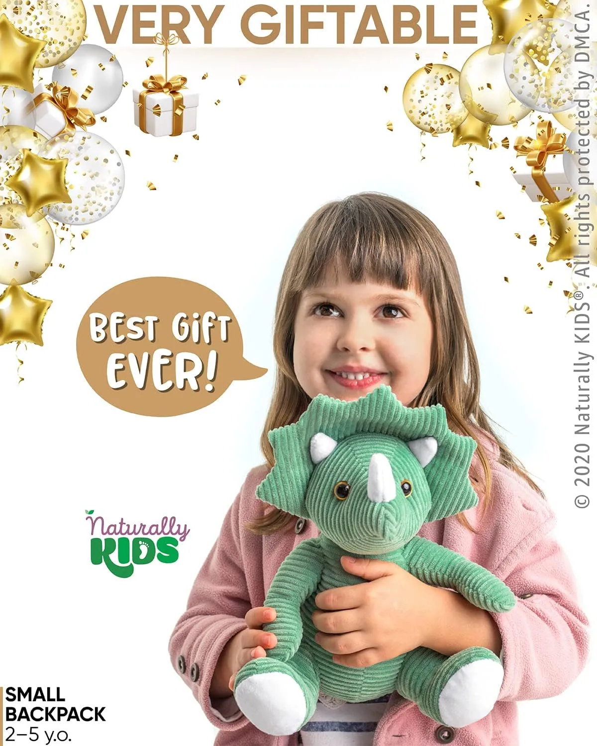 Green Triceratops Plush Stuffed Animal, Dinosaur Gifts for Kids 3-5, Dinosaur Backpack, Toddler Backpack for Boys, Girl