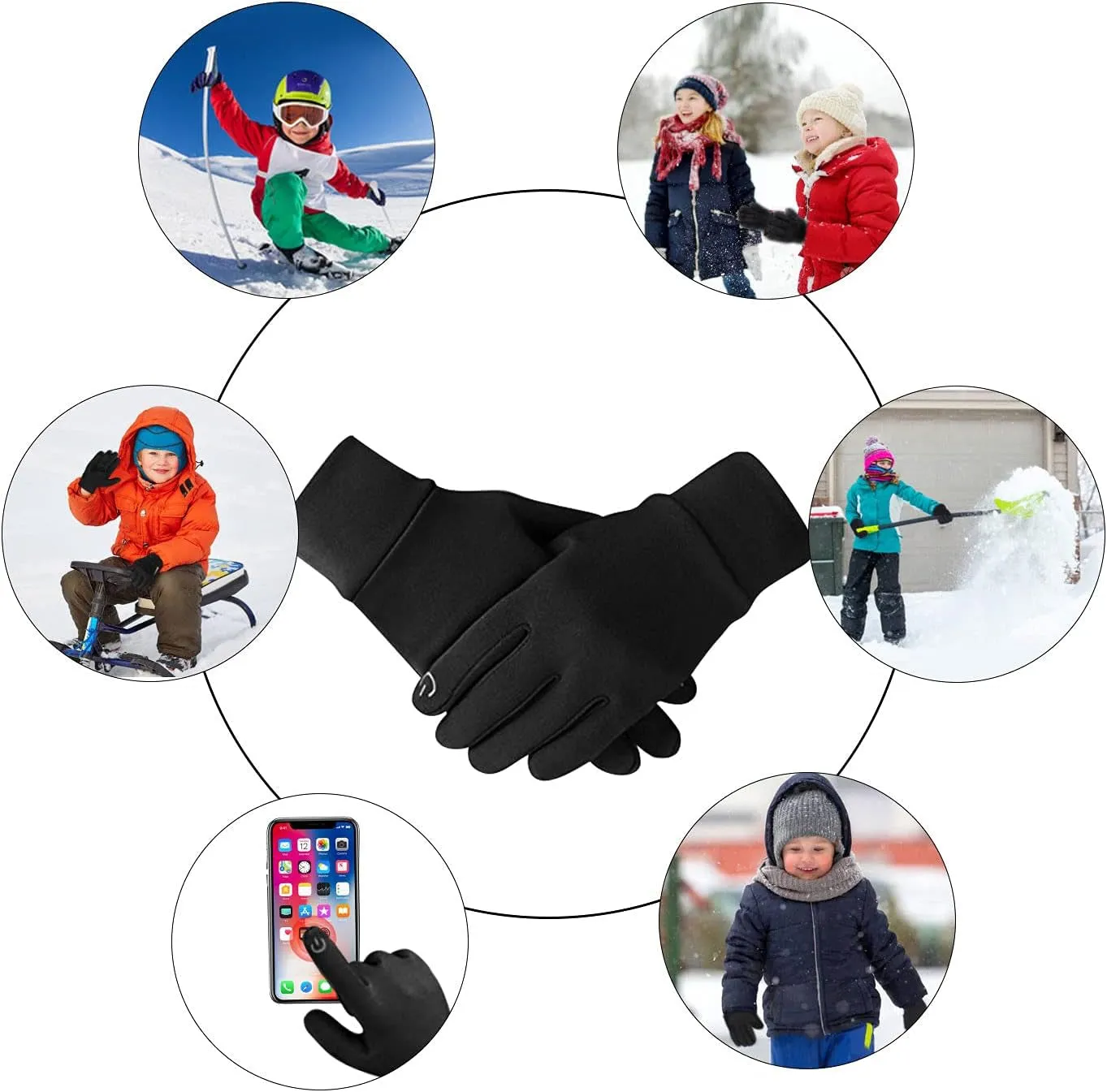 Kids Winter Gloves Thick Soft Fleece Warm Touch Screen Anti-Slip for Boys Girls 3-15 Years Cycling School