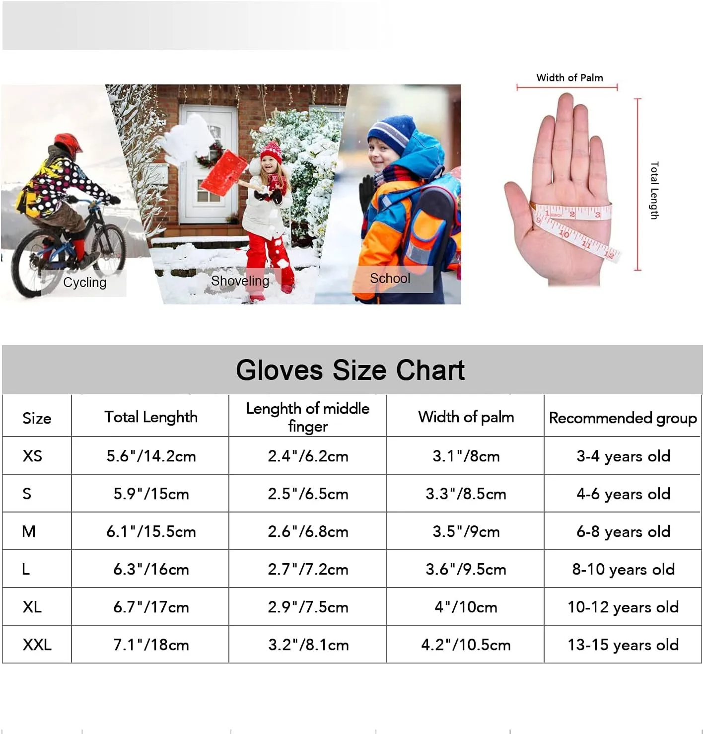 Kids Winter Gloves Thick Soft Fleece Warm Touch Screen Anti-Slip for Boys Girls 3-15 Years Cycling School