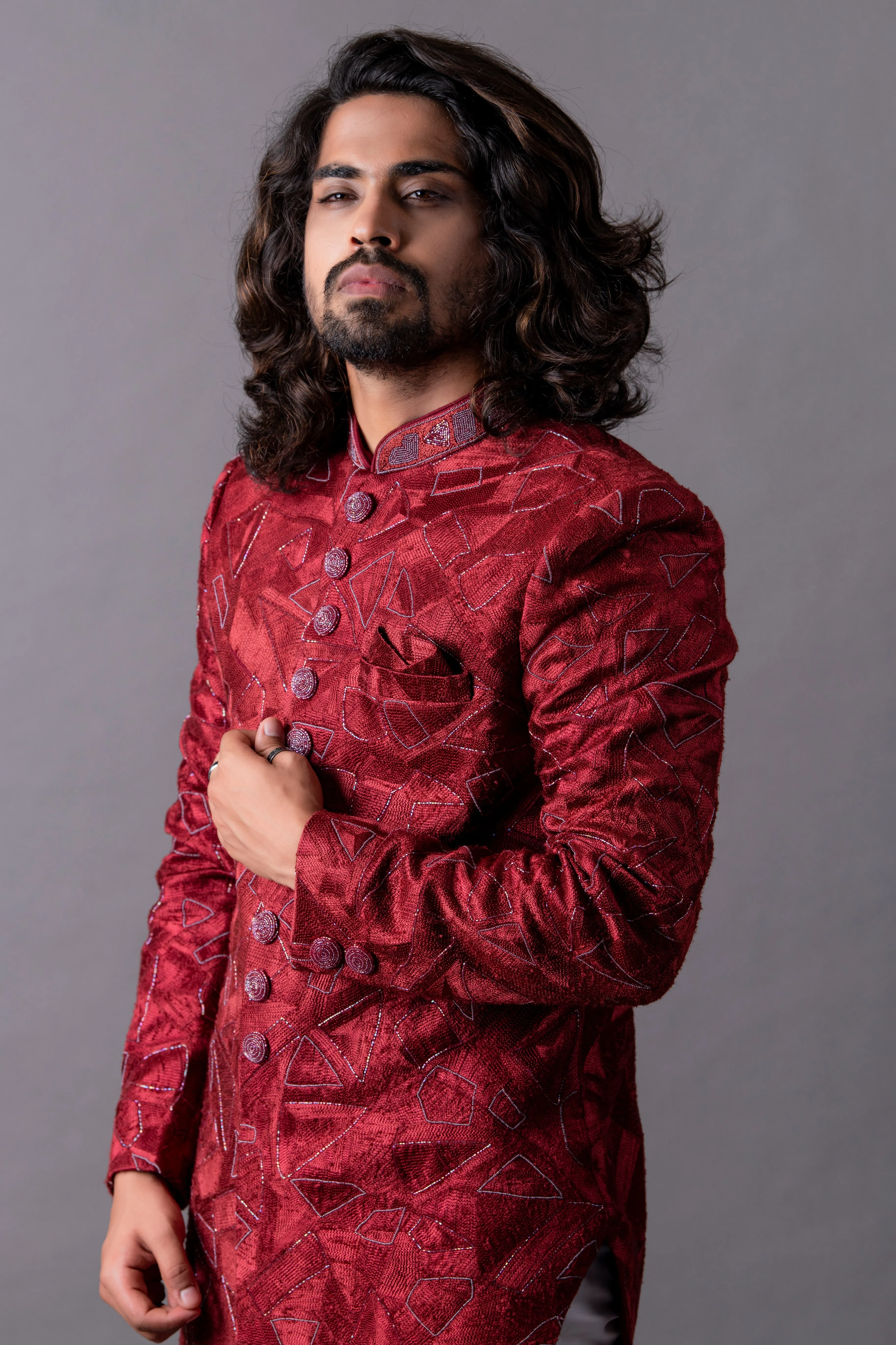 Maroon Indo Western Set with Trousers