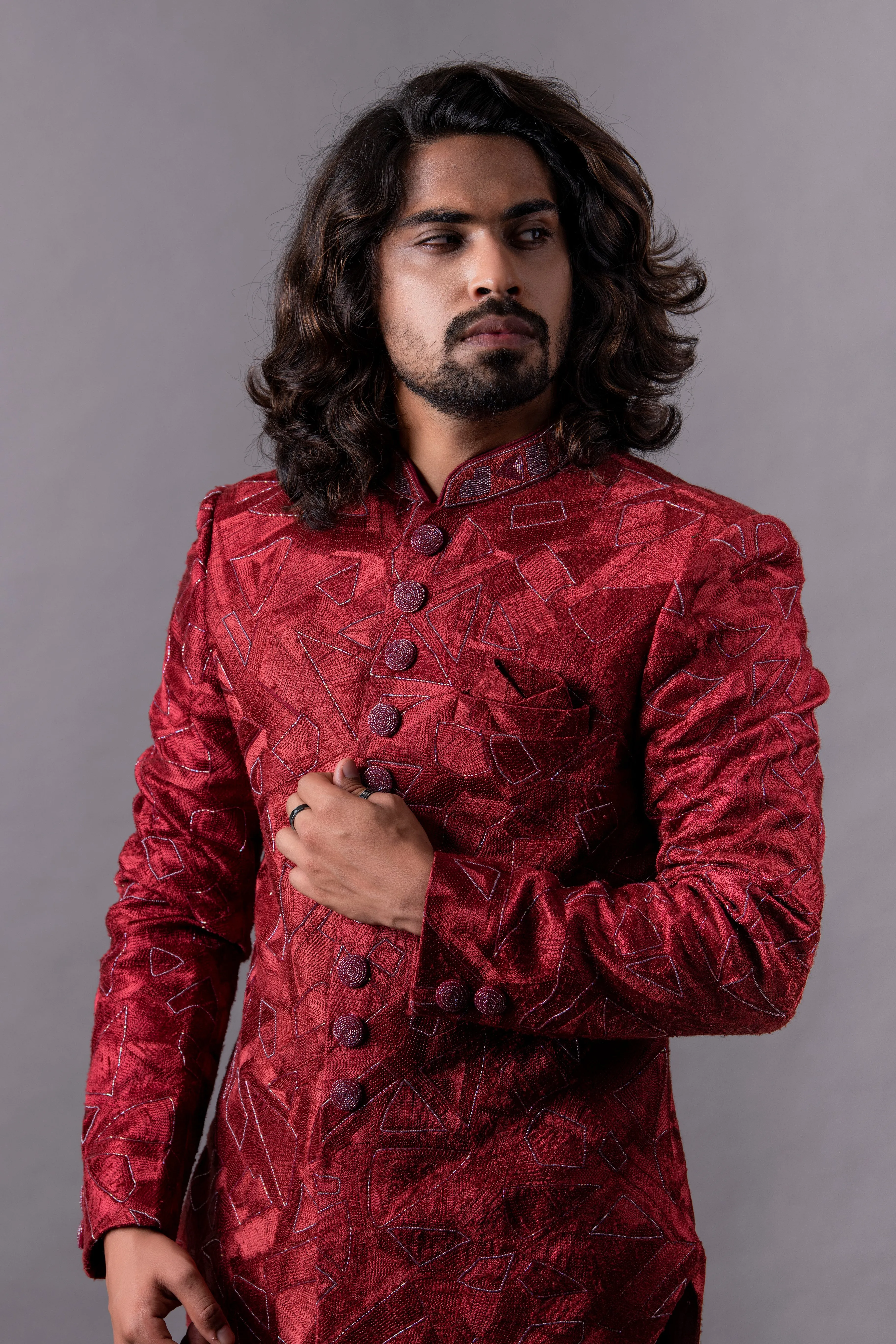 Maroon Indo Western Set with Trousers