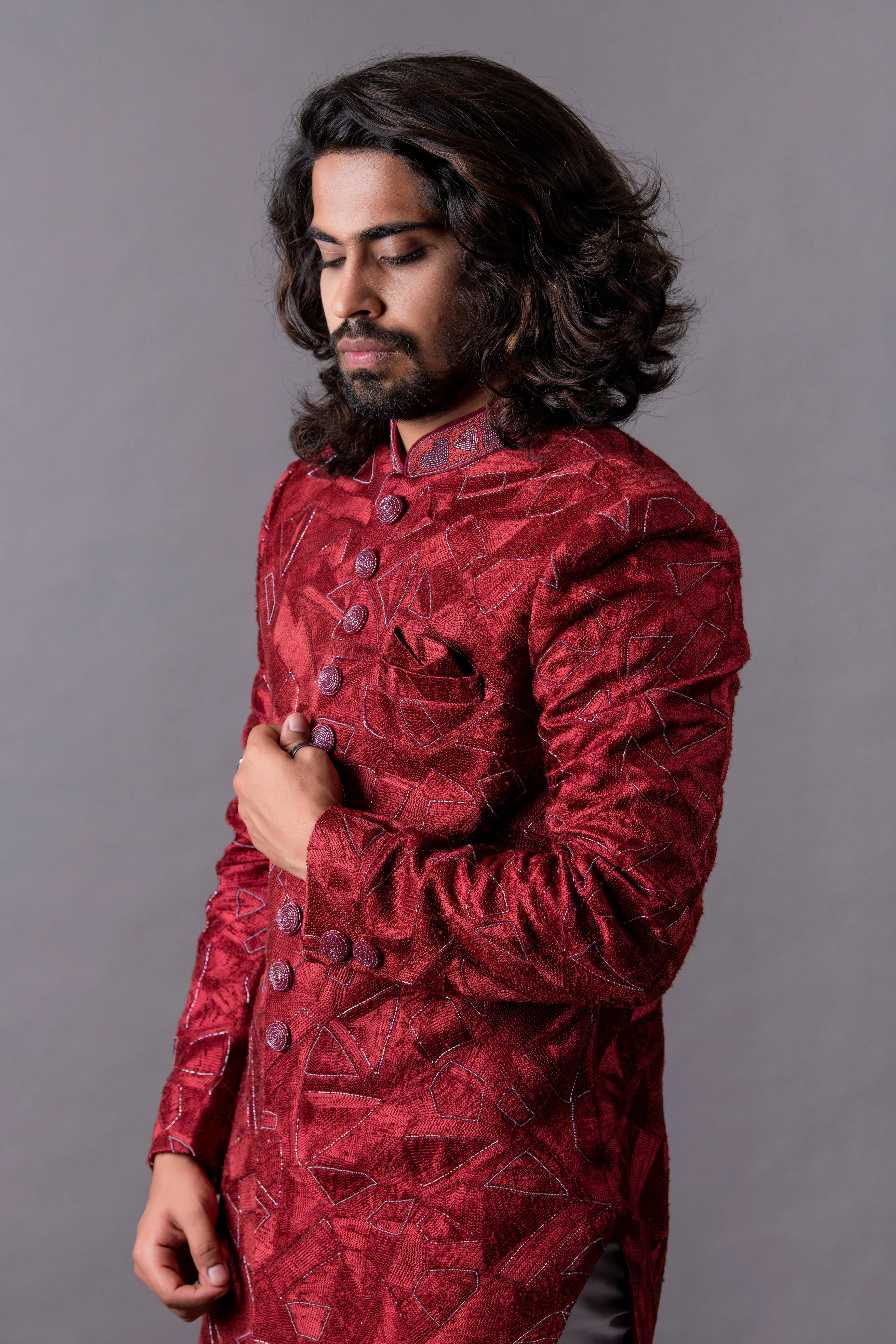 Maroon Indo Western Set with Trousers