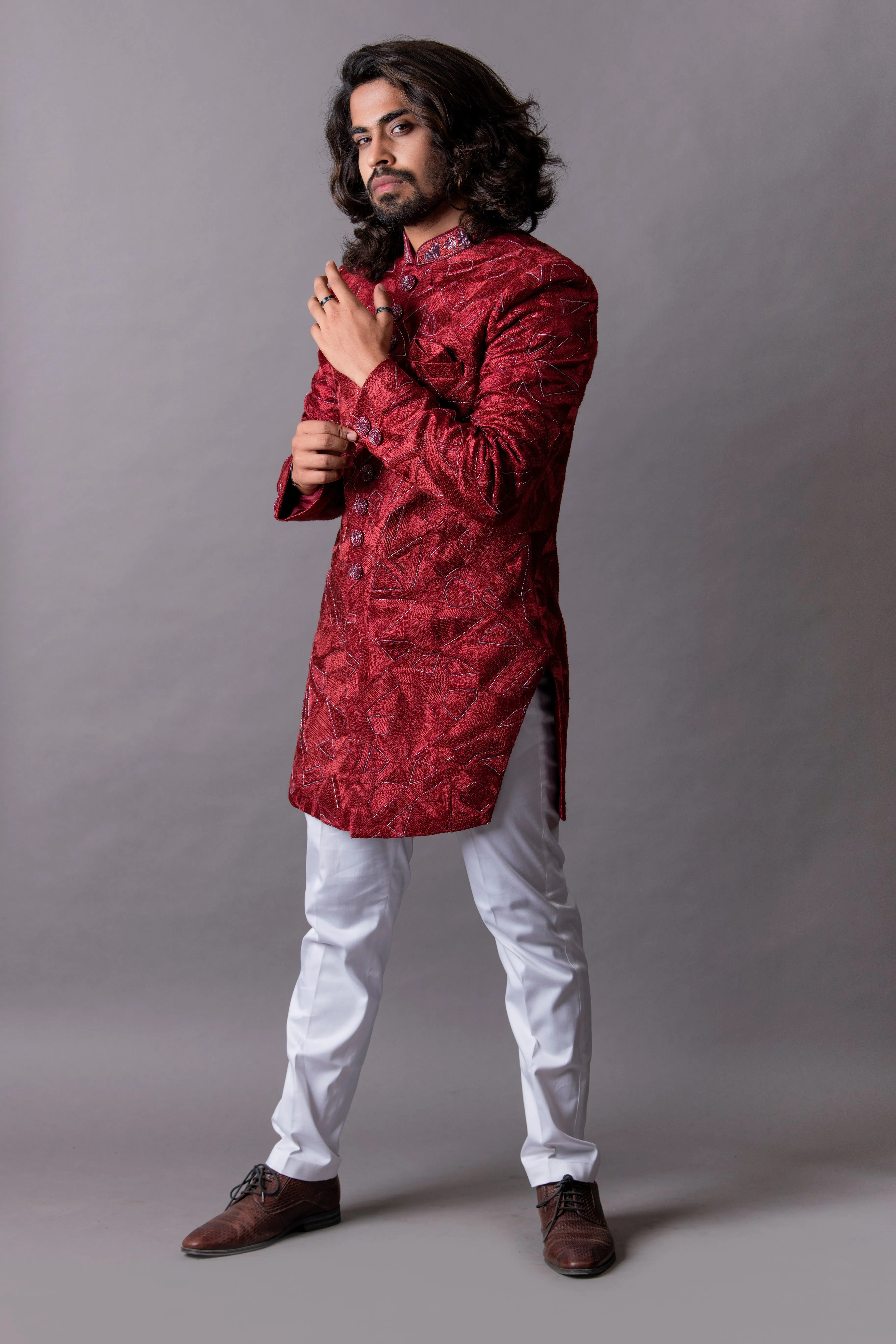 Maroon Indo Western Set with Trousers