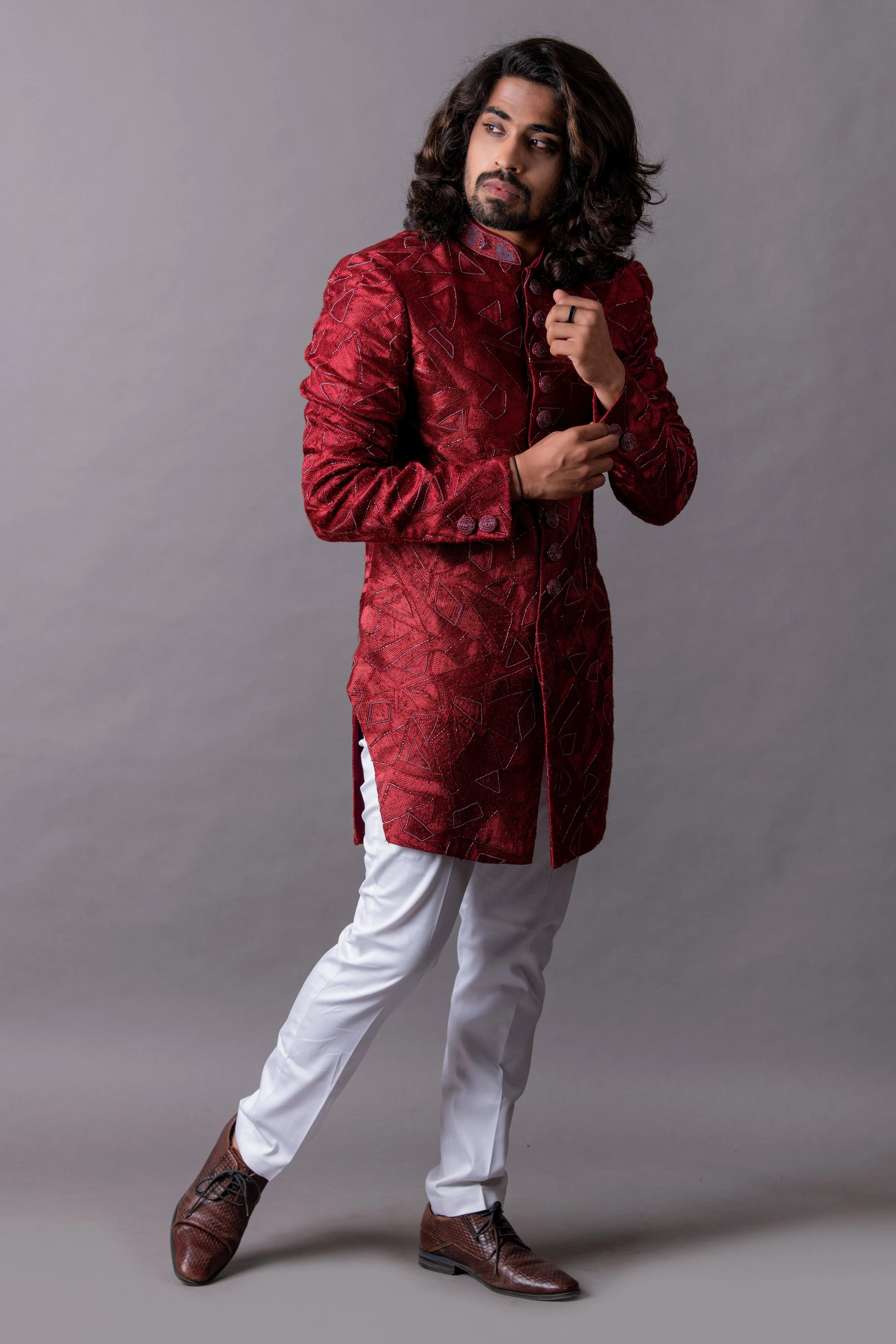 Maroon Indo Western Set with Trousers