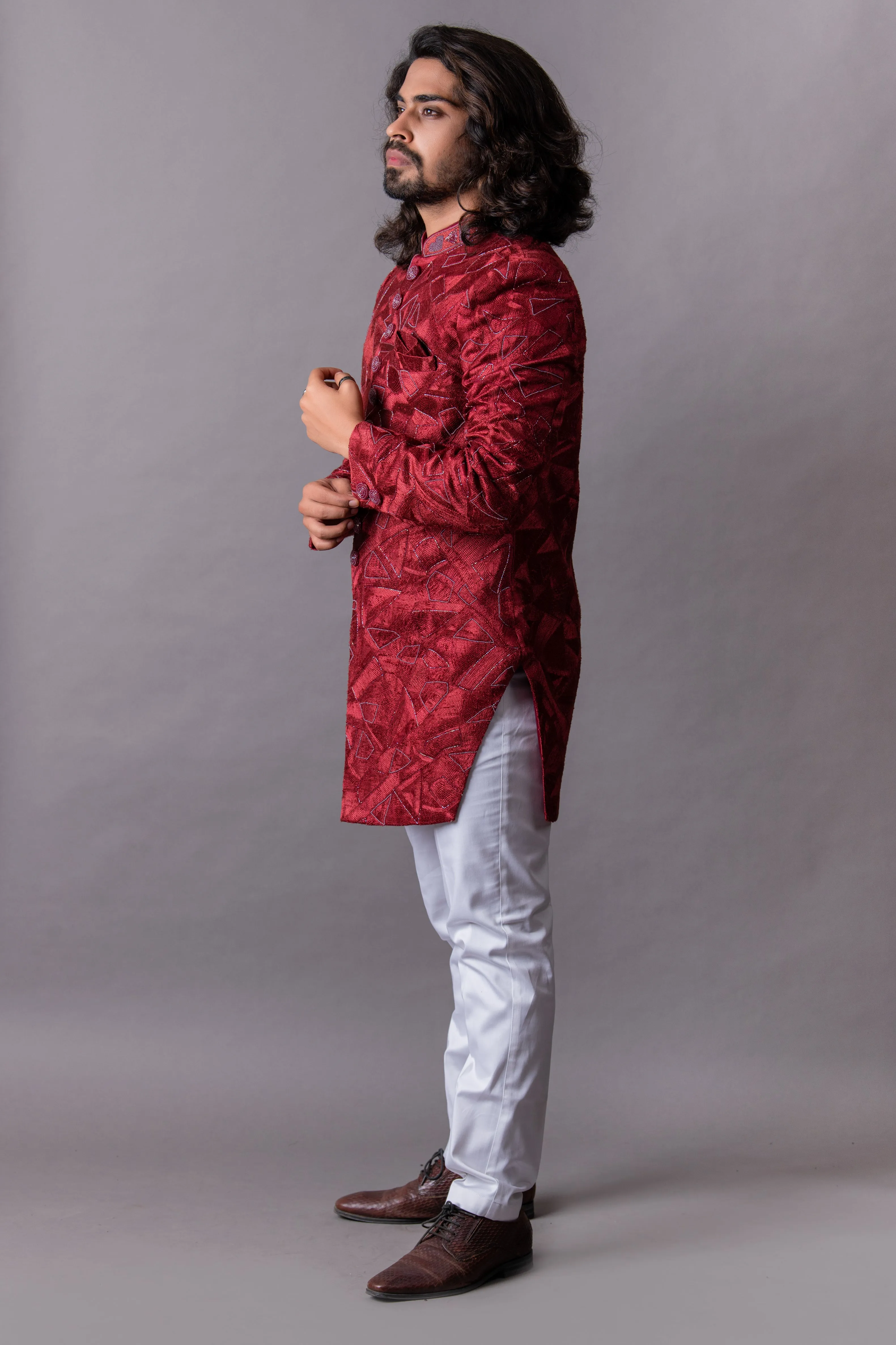Maroon Indo Western Set with Trousers