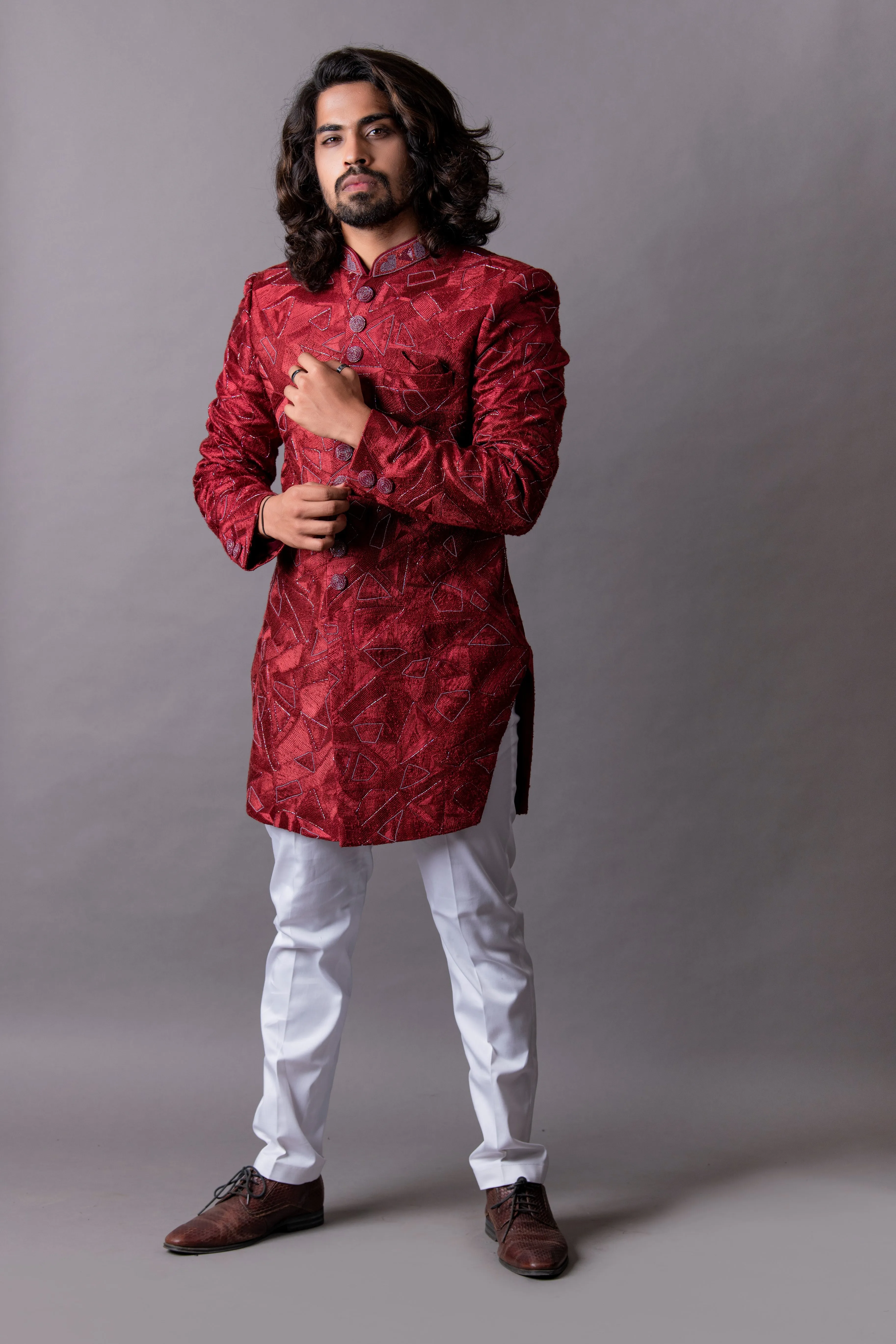 Maroon Indo Western Set with Trousers