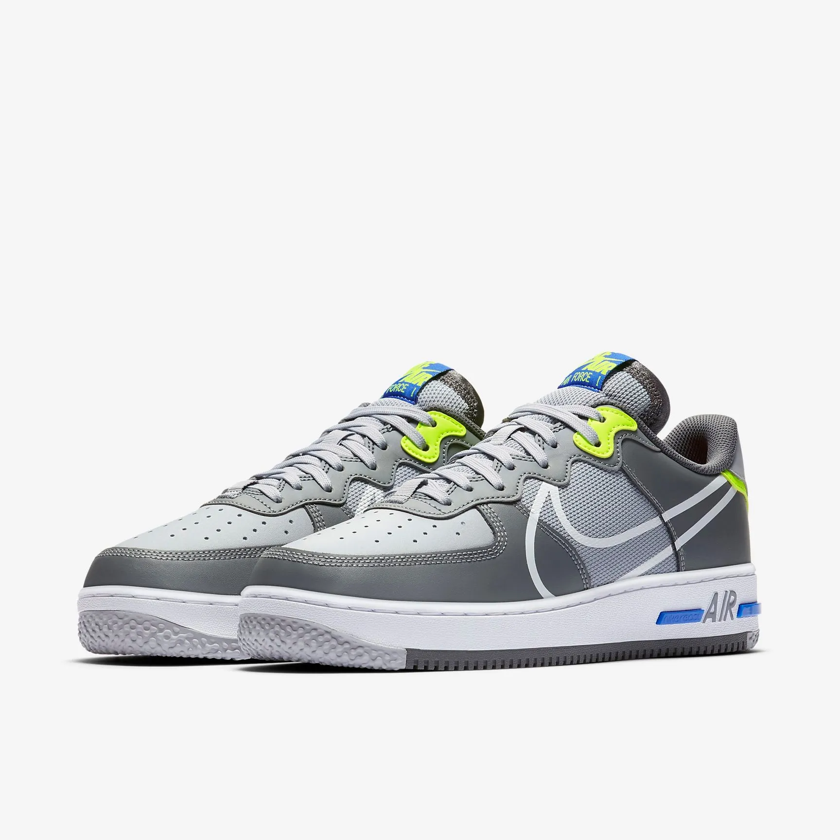 Men's Nike Air Force 1 React (Wolf Grey/Volt/Dark Grey/White)(CD4366-002)