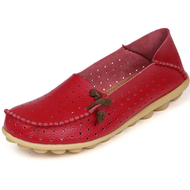 New Summer Genuine Leather Hollow Out Women Shoes Casual Flat Shoes Breathable 2017 Fashion Women Loafers Flats Size 34-44