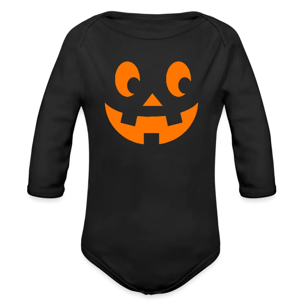Pumpkin Face Organic Long Sleeve Halloween Baby Onesie