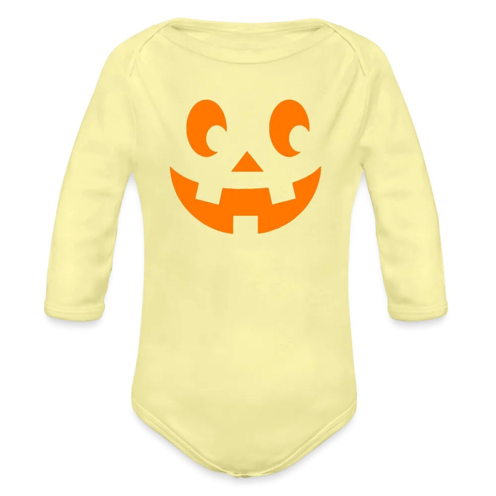 Pumpkin Face Organic Long Sleeve Halloween Baby Onesie