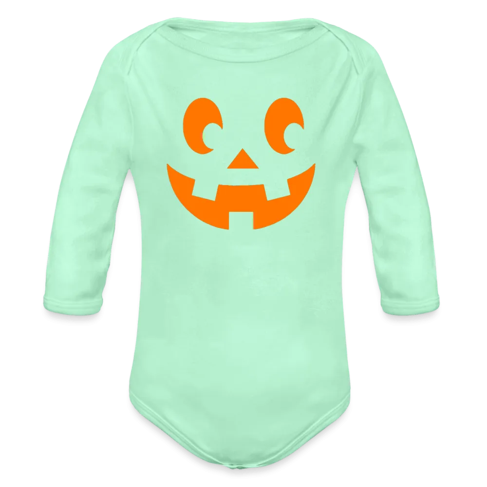 Pumpkin Face Organic Long Sleeve Halloween Baby Onesie