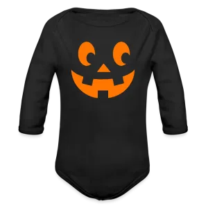 Pumpkin Face Organic Long Sleeve Halloween Baby Onesie
