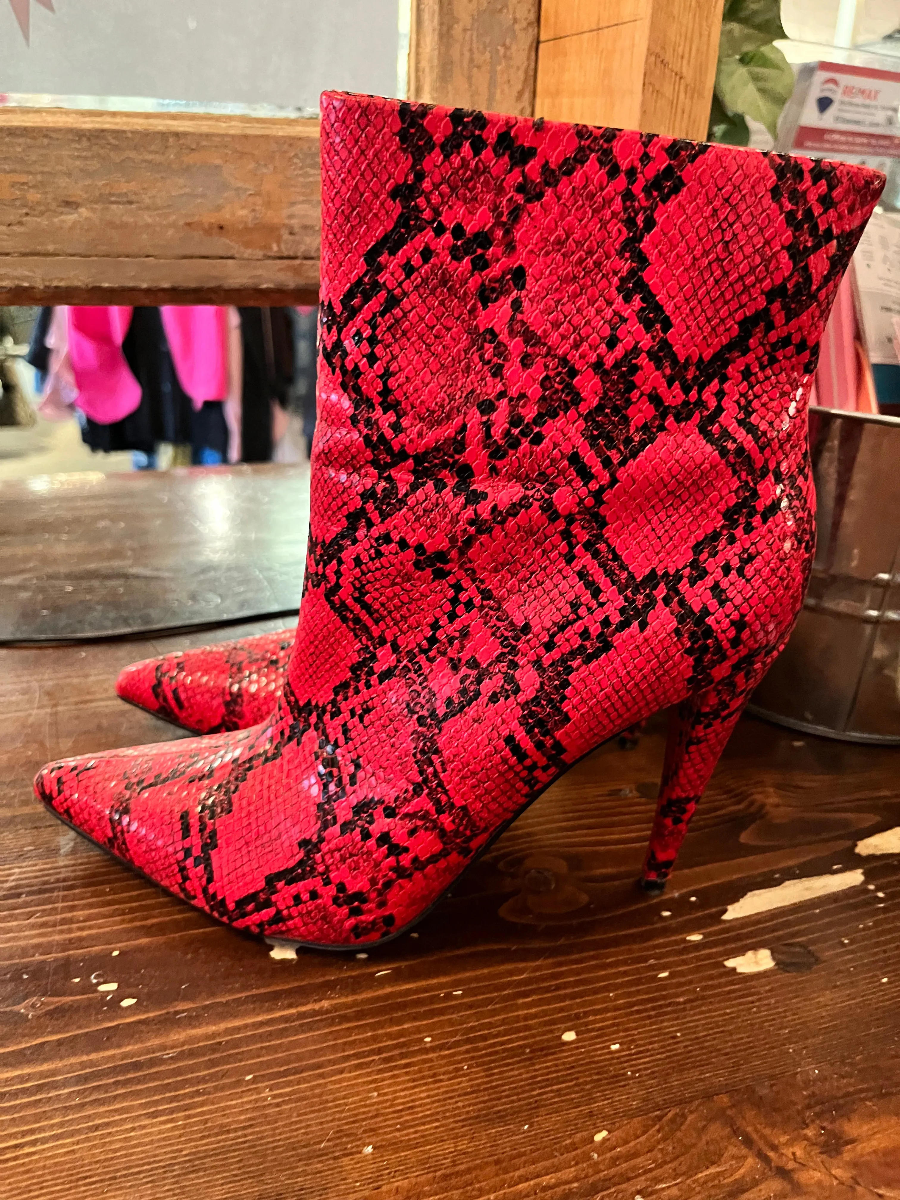Red Snakeskin Boots (Size 11)