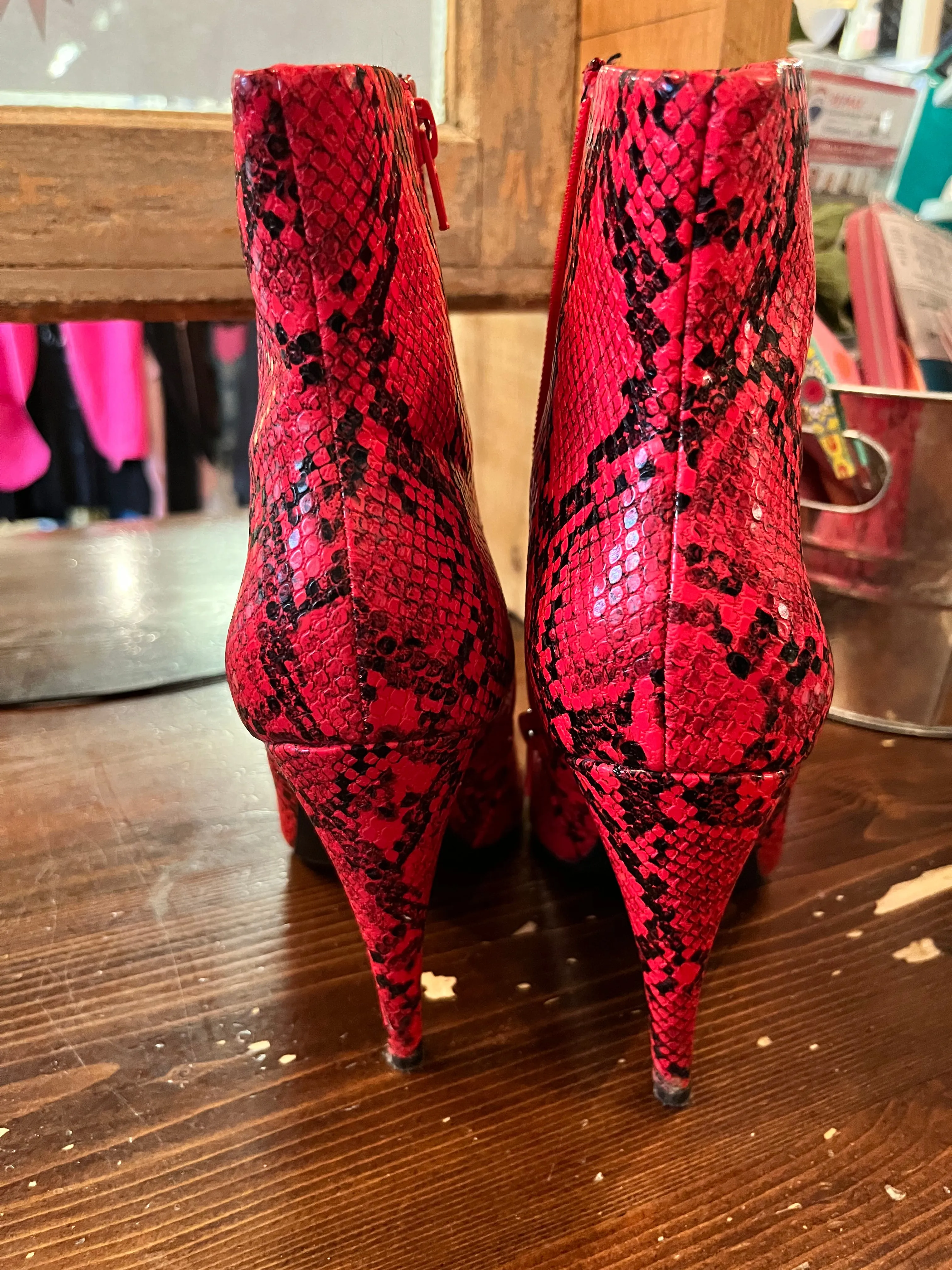 Red Snakeskin Boots (Size 11)