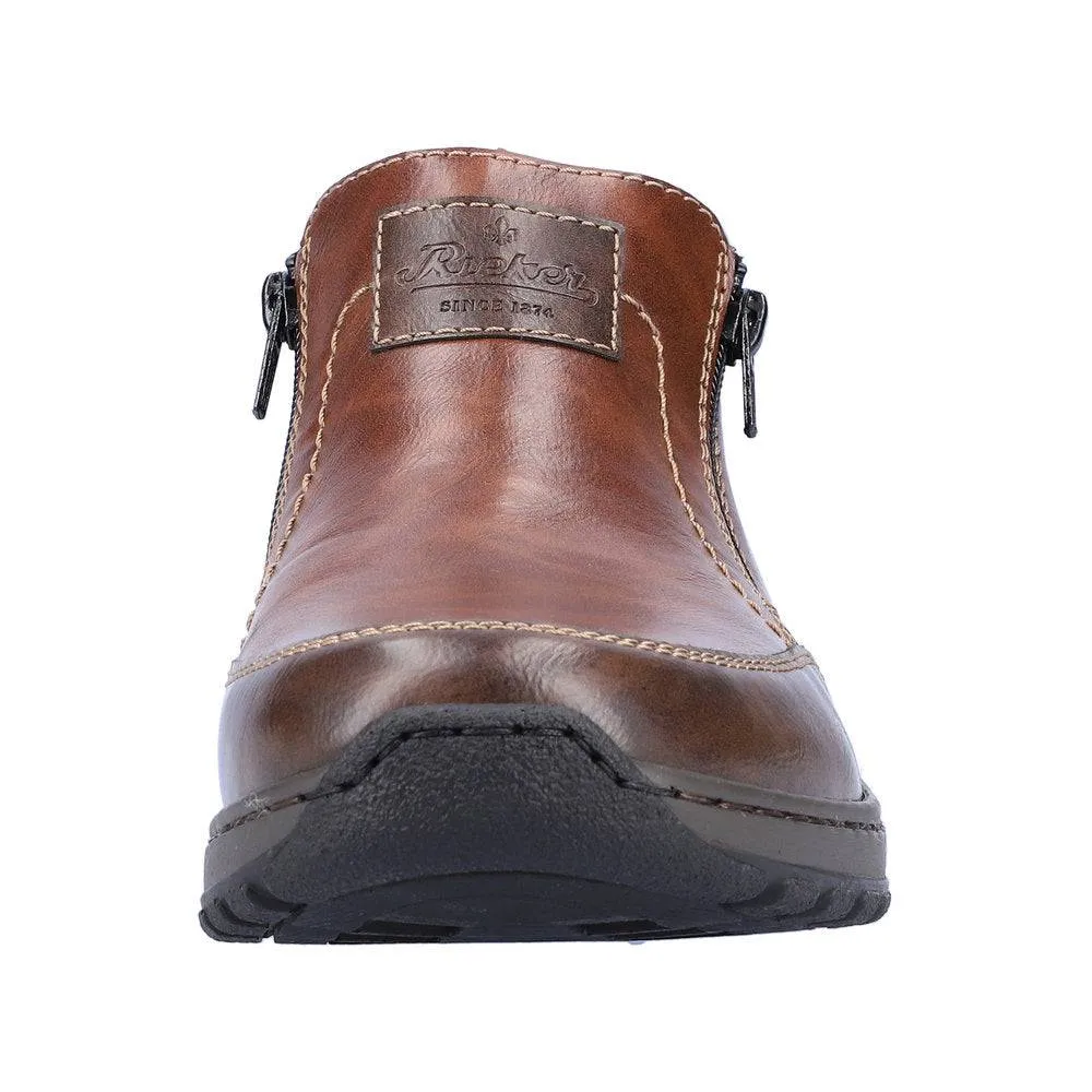 Rieker 03352-24 Mens Brown Leather Twin Zip Ankle Boots