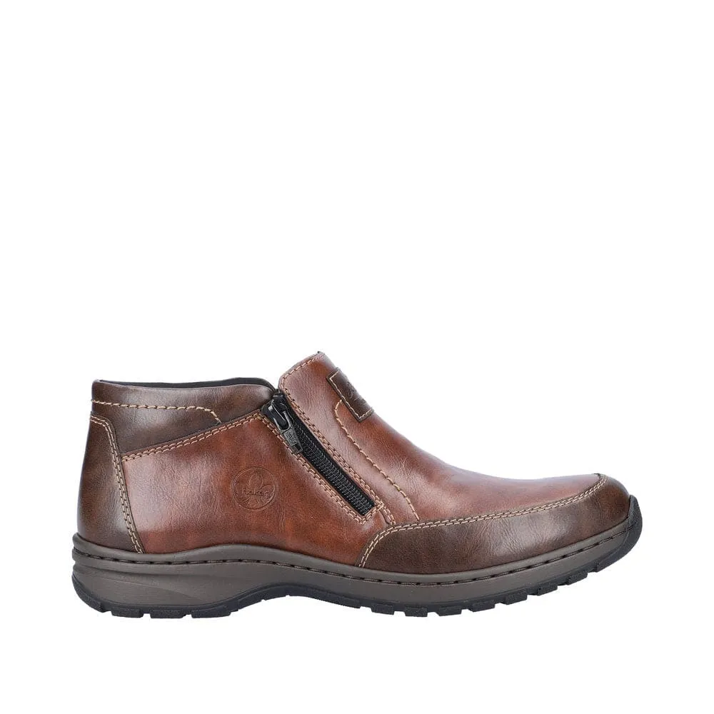 Rieker 03352-24 Mens Brown Leather Twin Zip Ankle Boots