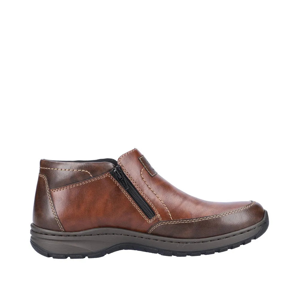 Rieker 03352-24 Mens Brown Leather Twin Zip Ankle Boots