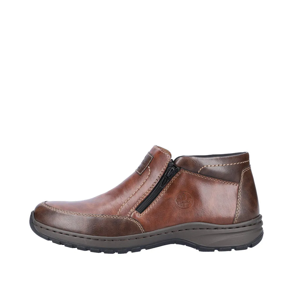 Rieker 03352-24 Mens Brown Leather Twin Zip Ankle Boots