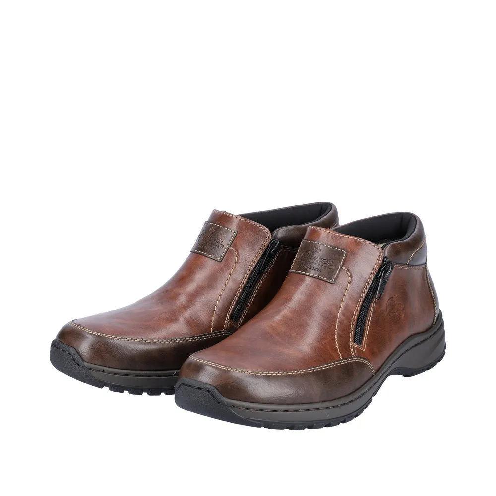 Rieker 03352-24 Mens Brown Leather Twin Zip Ankle Boots