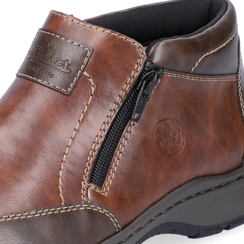 Rieker 03352-24 Mens Brown Leather Twin Zip Ankle Boots