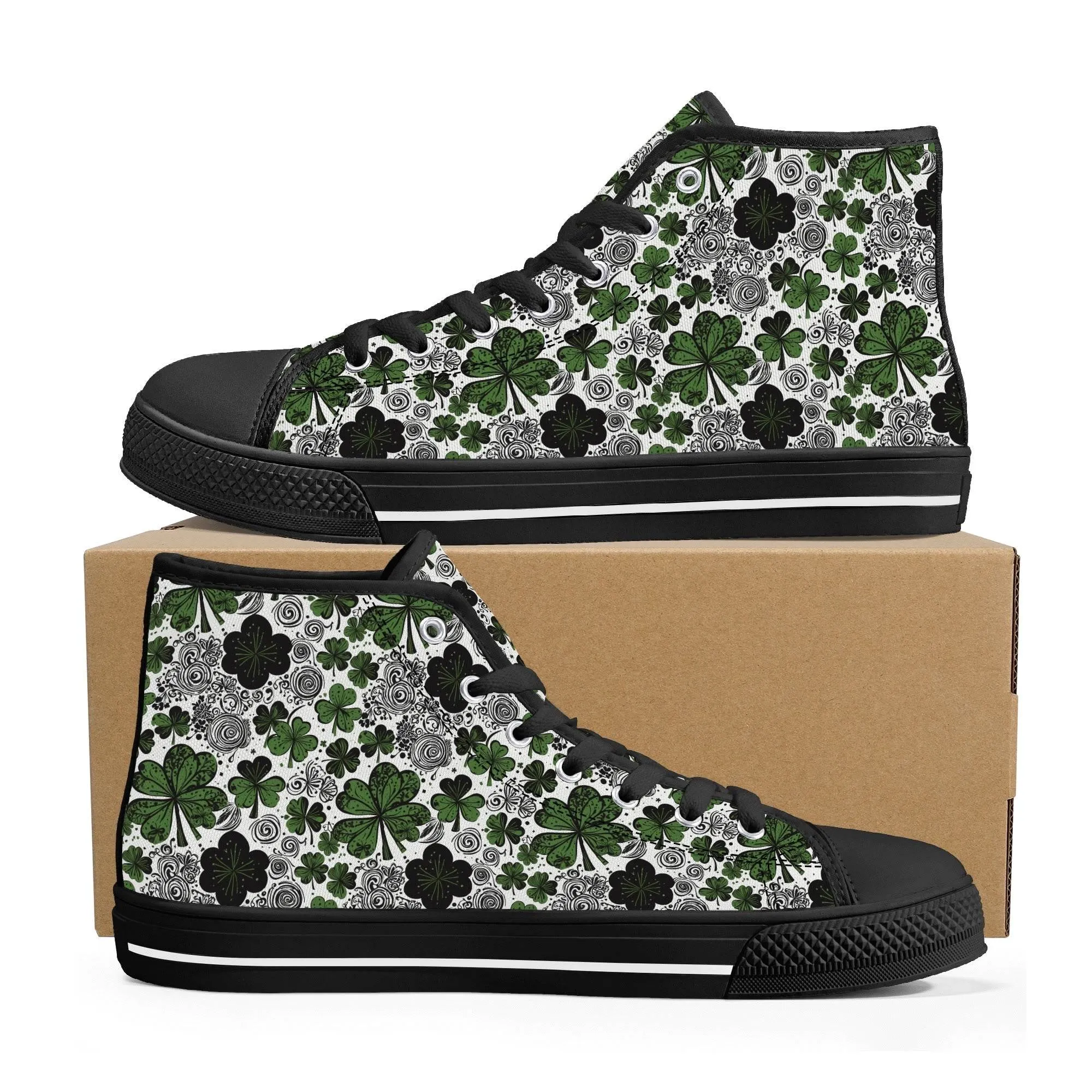 Scribbled Clover Mens High Top Canvas Shoes
