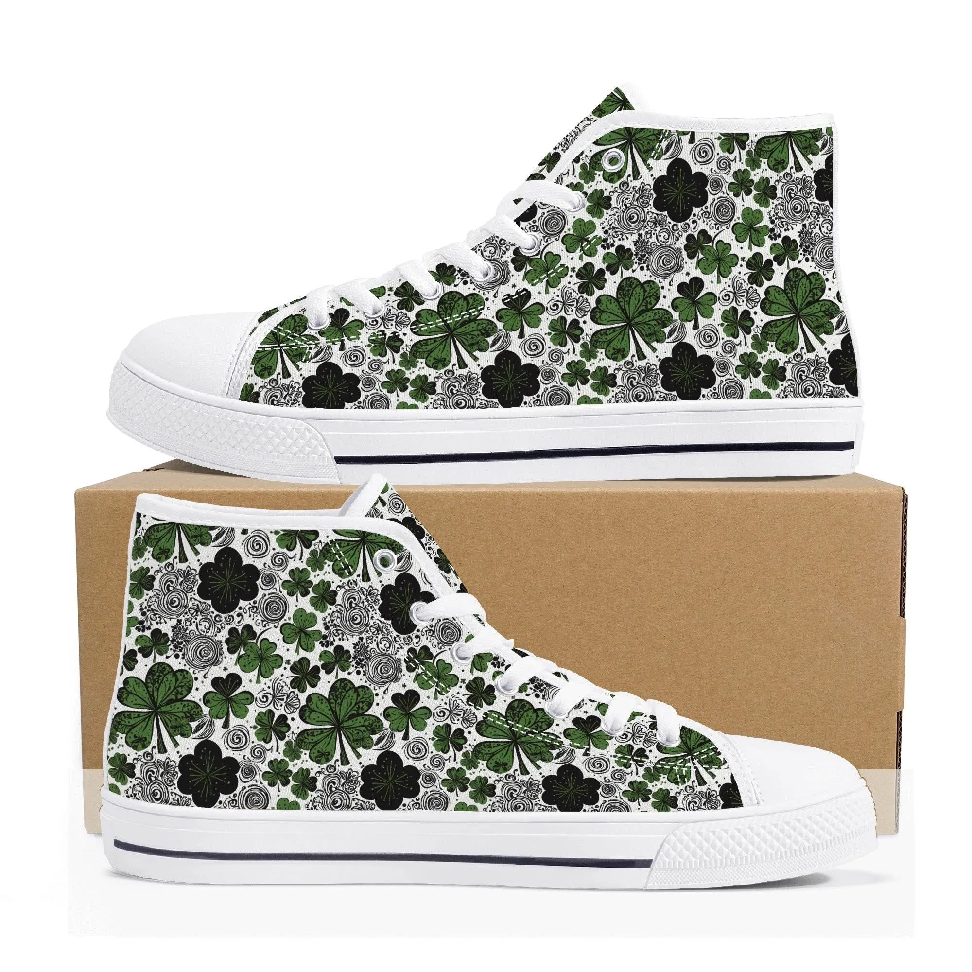 Scribbled Clover Mens High Top Canvas Shoes