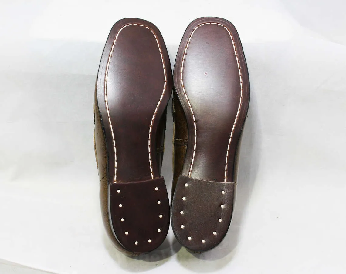 Size 2 Boys Shoes - Authentic 1960s Brown Leather Loafers - Child Size Boy's 2 B - Slip On 60's Preppy Shoe - 60s NIB NOS Deadstock in Box