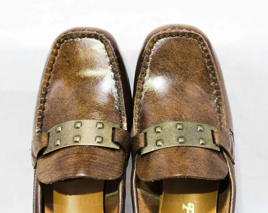 Size 2 Boys Shoes - Authentic 1960s Brown Leather Loafers - Child Size Boy's 2 B - Slip On 60's Preppy Shoe - 60s NIB NOS Deadstock in Box