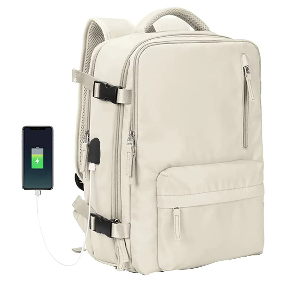 Sport Backpack Travel Rucksack Duffel Shoulder Hiking Camping Bag with Shoe Compartment Beige