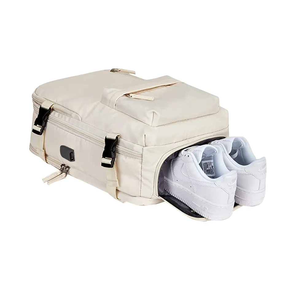 Sport Backpack Travel Rucksack Duffel Shoulder Hiking Camping Bag with Shoe Compartment Beige
