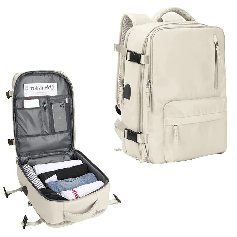 Sport Backpack Travel Rucksack Duffel Shoulder Hiking Camping Bag with Shoe Compartment Beige