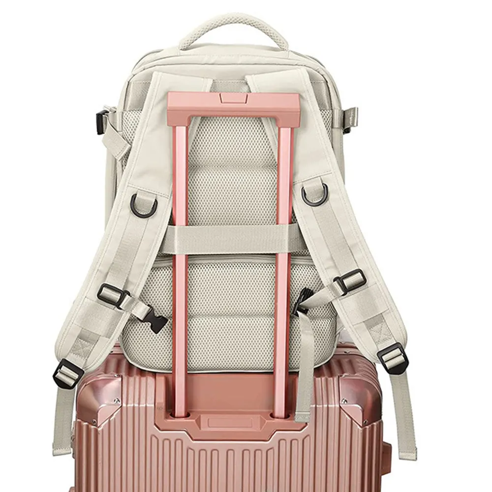 Sport Backpack Travel Rucksack Duffel Shoulder Hiking Camping Bag with Shoe Compartment Beige