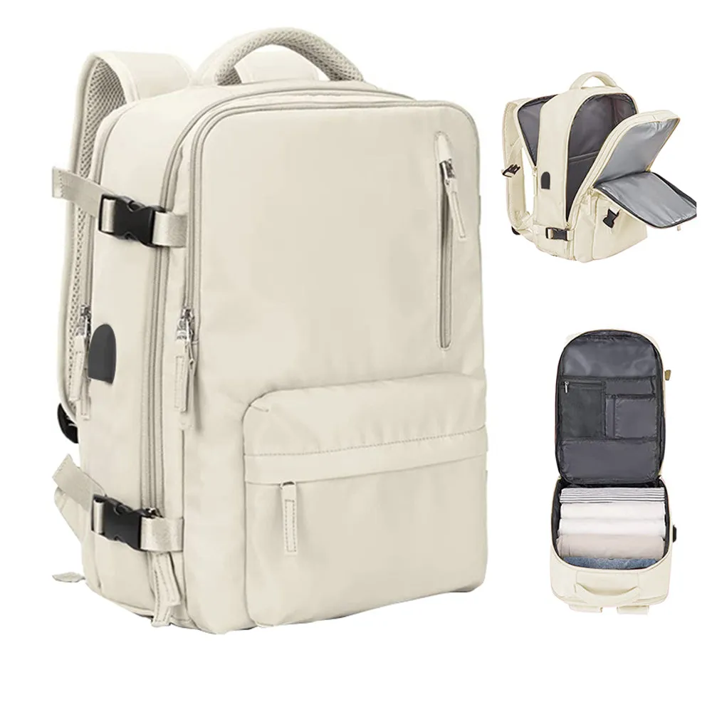 Sport Backpack Travel Rucksack Duffel Shoulder Hiking Camping Bag with Shoe Compartment Beige