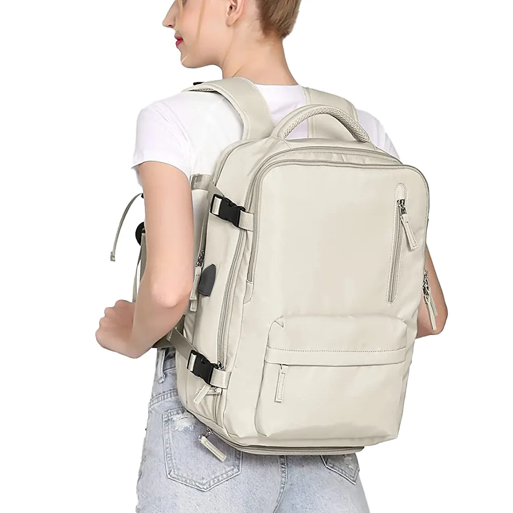 Sport Backpack Travel Rucksack Duffel Shoulder Hiking Camping Bag with Shoe Compartment Beige