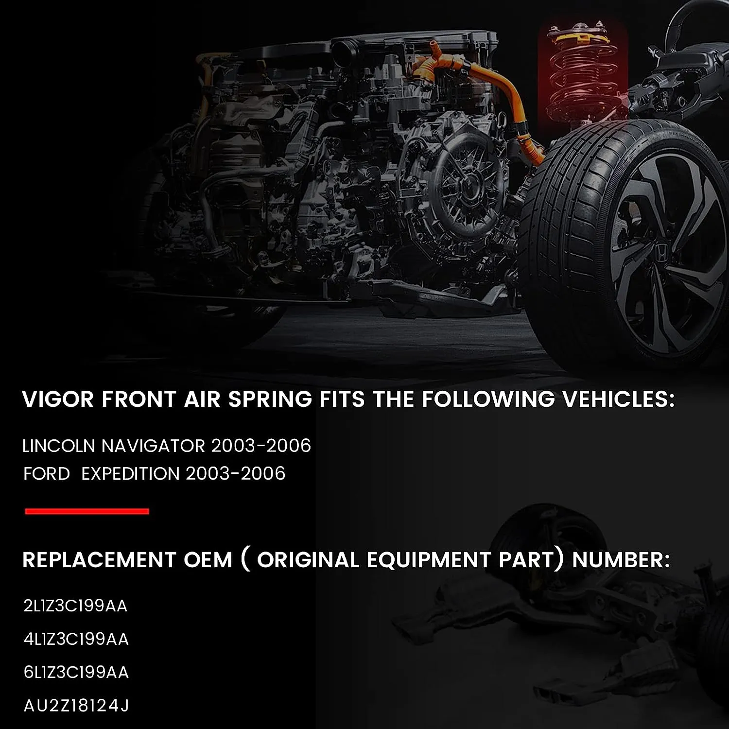 Vigor Front Air Suspension Spring Bag Compatible with Ford Expedition and Lincoln Navigator 2003-2006 Car, OEM Number 2L1Z3C199AA, 4L1Z3C199AA, 6L1Z3C199AA