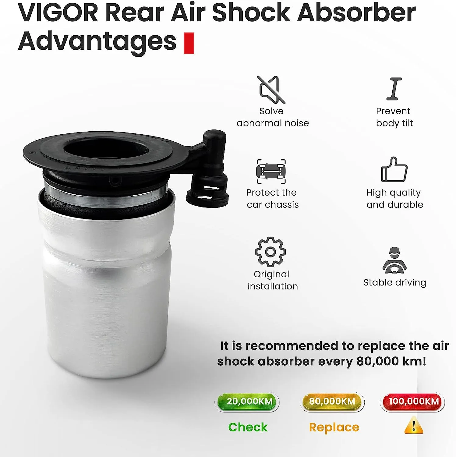 VIGOR Rear Air Spring Compatible with 2007-2012 Ford Expedition, Lincoln Navigator Car Suspension, OEM Replace Part Number 7L1Z5A891B, 8L1Z5A891B