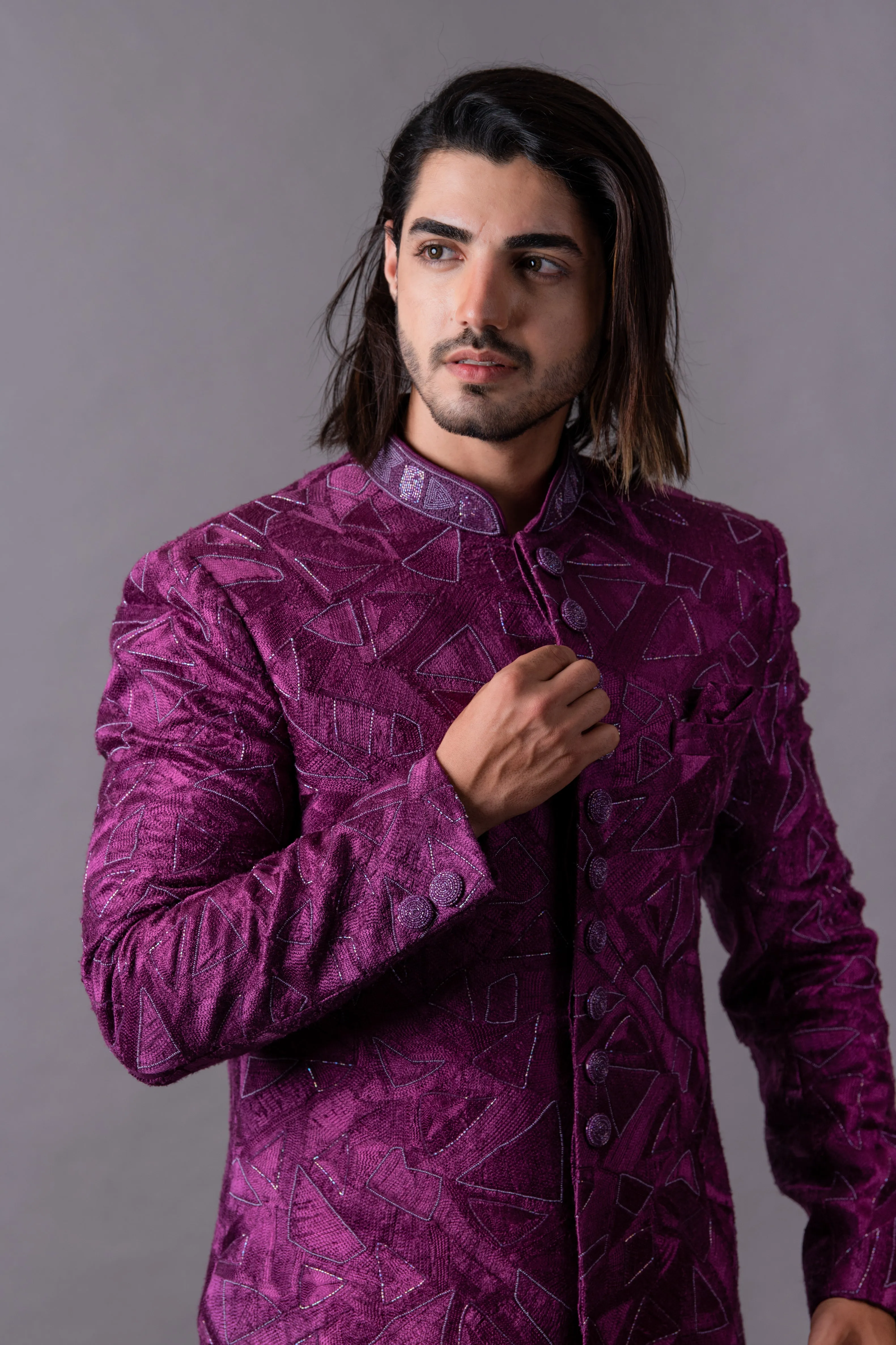 Wine Indo Western Set with Trousers