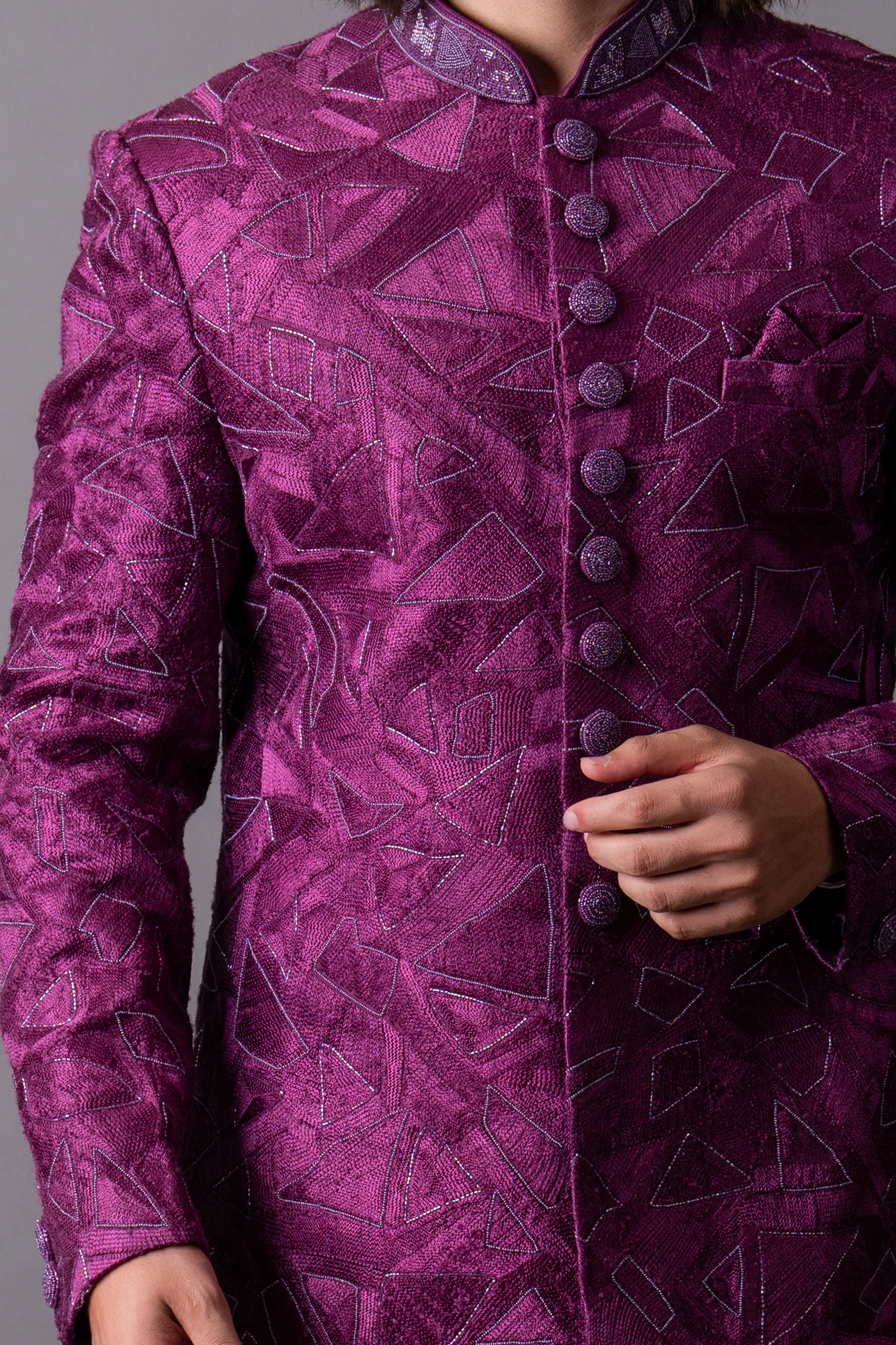 Wine Indo Western Set with Trousers