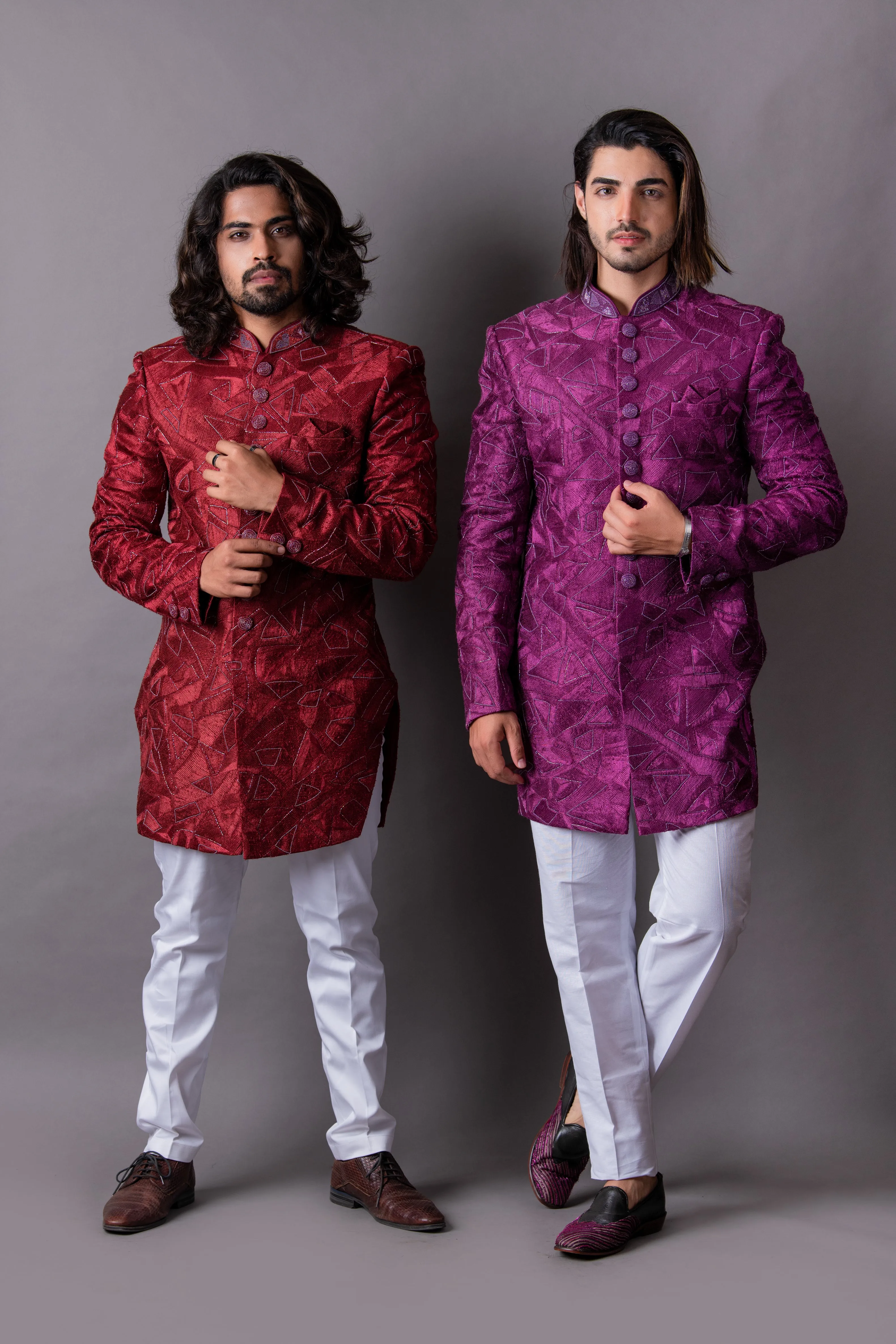 Wine Indo Western Set with Trousers