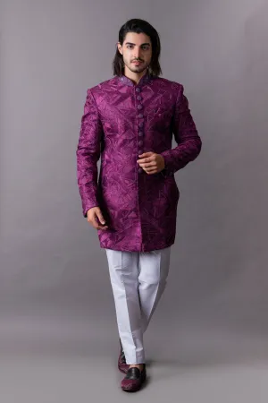Wine Indo Western Set with Trousers